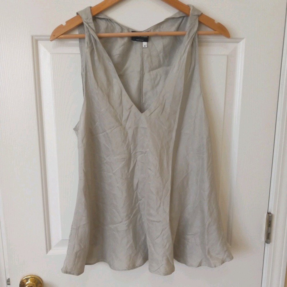 GIORGIO ARMANI Women's Gray Silk V Neck Lightweight Casual Career Summer Top 46